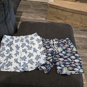 2 Life Is Good Men's Shorts - Blue and Navy Turtle Print